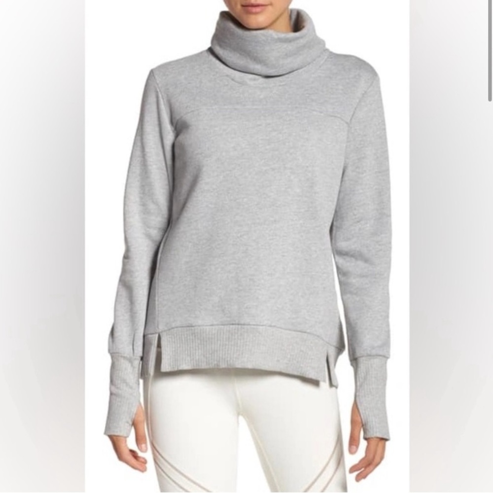 ALO Yoga Haze Turtleneck Long Sleeve Pullover Sweater Light Heather Grey